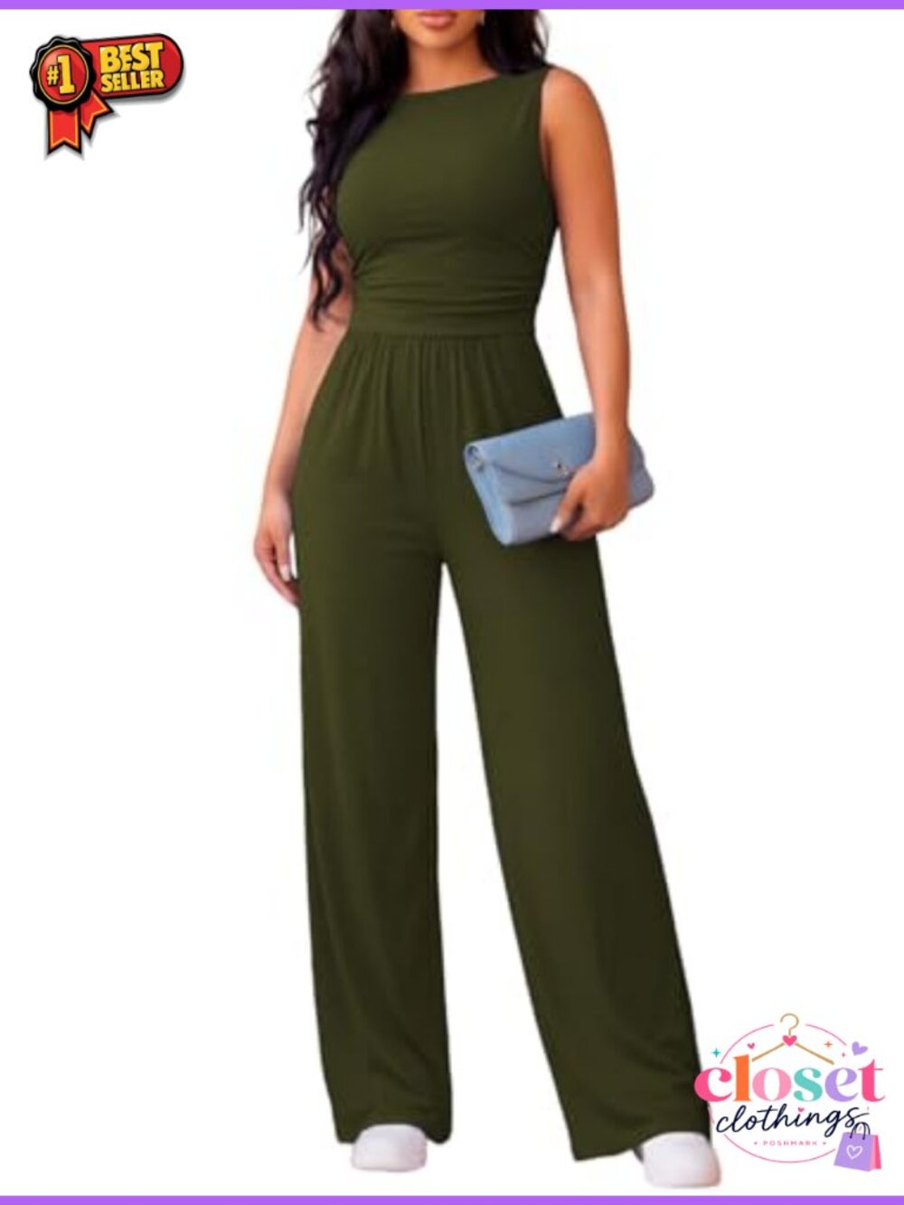 Sleeveless Crewneck Wide Leg Jumpsuit with Tummy Control and Pockets